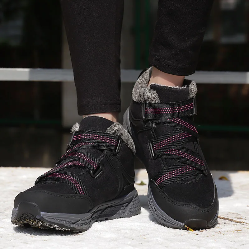Зимние походные ботинки женские нескользящие кроссовки мужские теплые меховые