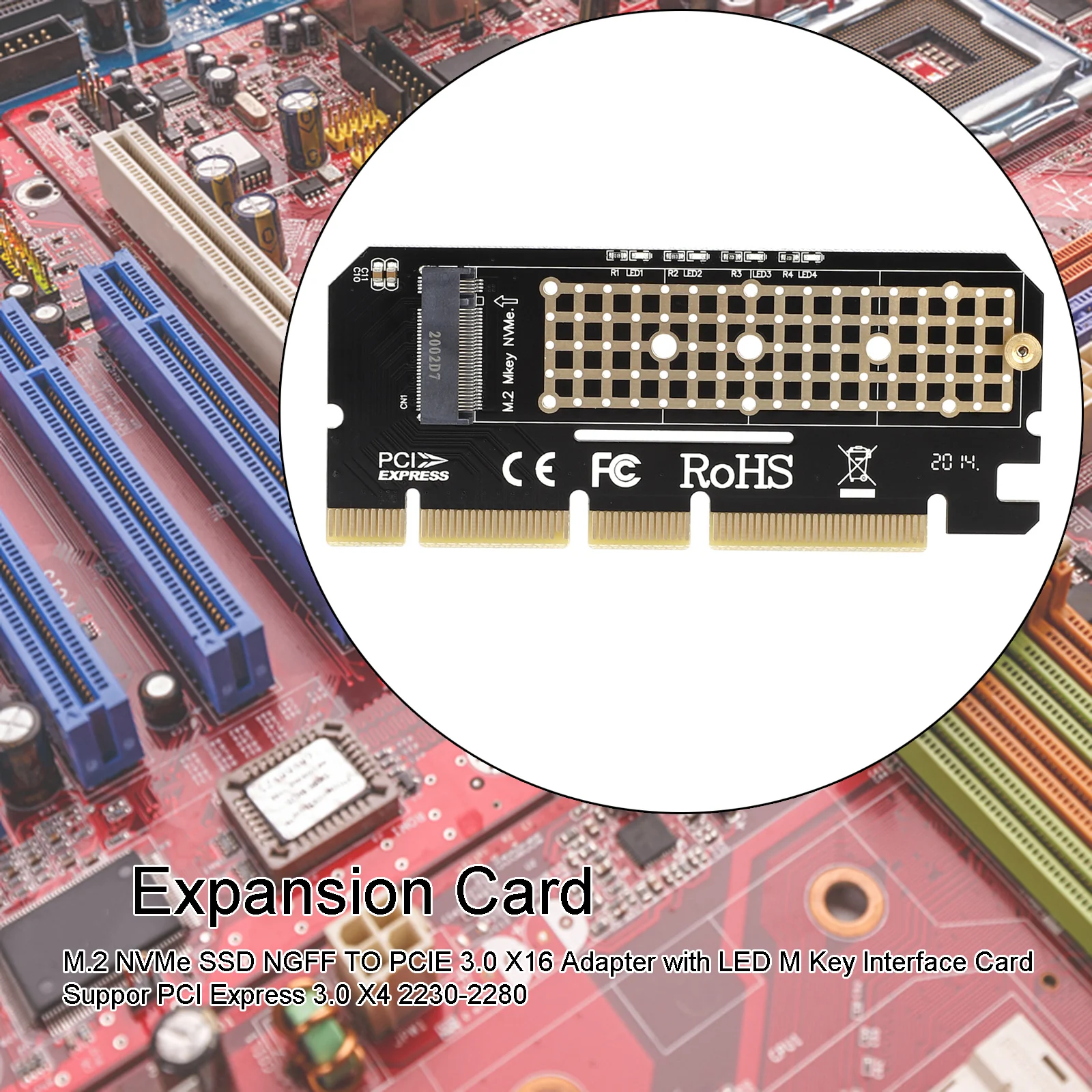 

M.2 NVMe SSD NGFF TO PCIE 3.0 X16 Adapter with LED M Key Interface Card Suppor PCI Express 3.0 X4 2230-2280