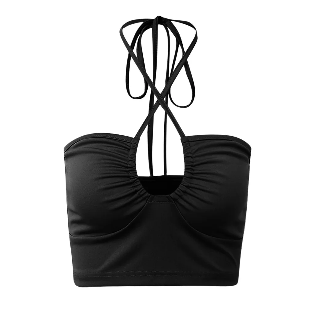 Женский летний однотонный модный Топ с бретельками на шее сексуальный жилет