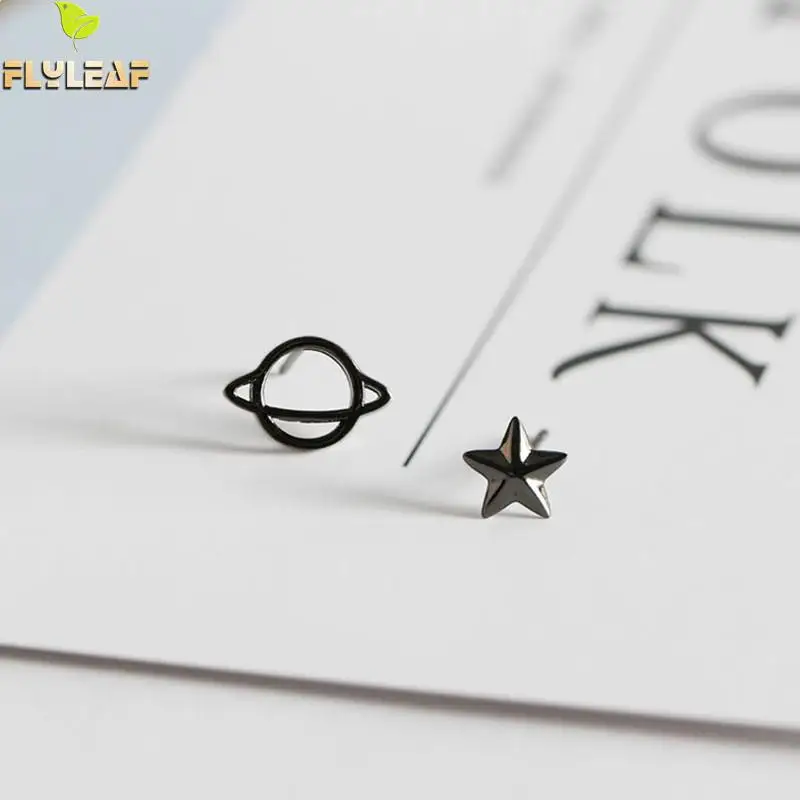 Женские асимметричные серьги-гвоздики Flyleaf из 100% серебра 925 пробы с планетой и