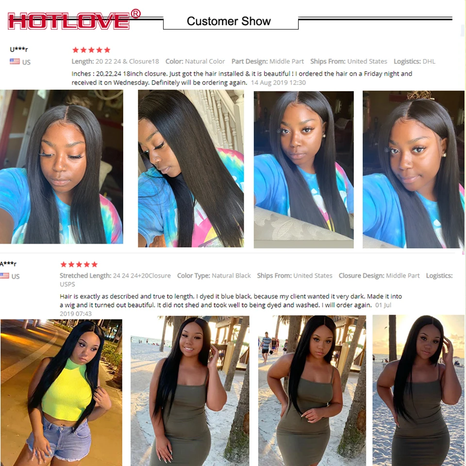 Straight Hair Bundles With Closure Brazilian Human Weave Pre Plucked Middle Part Remy Extensions | Шиньоны и парики