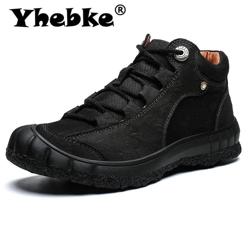 Yhebke/Новая зимняя мужская обувь сохраняющая тепло из воловьей кожи мягкая на