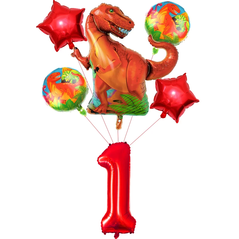 6pcs Red 1 year Фольга динозавр шары динозавров вечерние Happy День рождения украшения для детей из фильма «Парк Юрского периода»; украшения в виде животных воздушные шарики, детские игрушки - Цвет: 6pcs Red 1 year