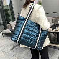 stripe nylon waterproof big grid soft high capacity shoulder bag for women 2021 winter fashion shopper travel warm handbags tote