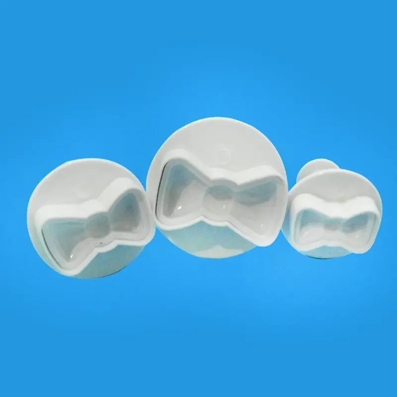 

3Pcs/Set Plastic 3D Mini Bowknot Shape DIY Fondant Plunger Cutter Cookie Stamp Mold Bow-Tie Biscuit Cupcake Topper Mould Baking