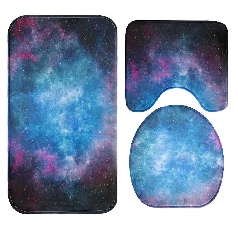 

Galaxy nebula bathroom three-piece rug toilet toilet cover O-shaped cushion U-shaped waterproof non-slip mat bathroom mat