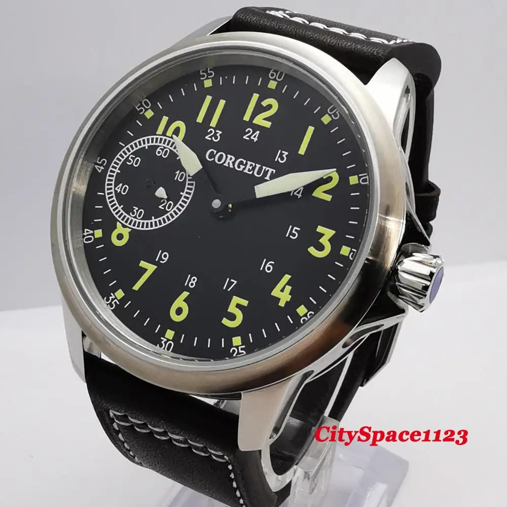 45 мм черный стальной чехол с циферблатом 17 драгоценностей 6497 Мужские