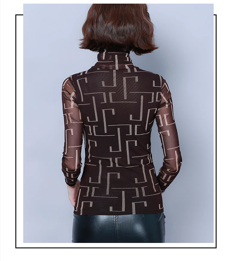 Осенняя водолазка с принтом блузка размера плюс женские рубашки длинным рукавом