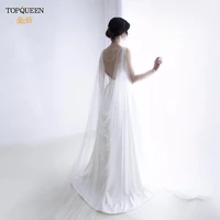 topqueen g33 sexy reverse decoration cloak pearls chain bridal shawl for reverse wedding dress shawl long cape veil bridal cloak