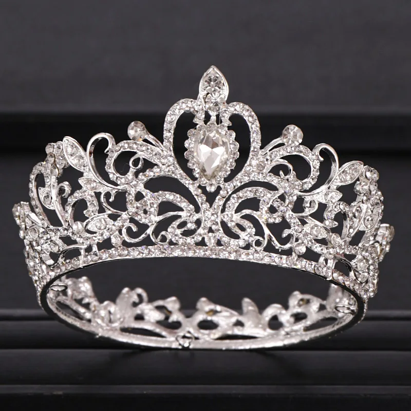 Серебристый Трендовая Корона невесты в стиле барокко, Хрустальная корона со стразами, головная повязка, Королевская корона, Золотая Корона, аксессуары для волос, корона для невесты - Окраска металла: Серебристый