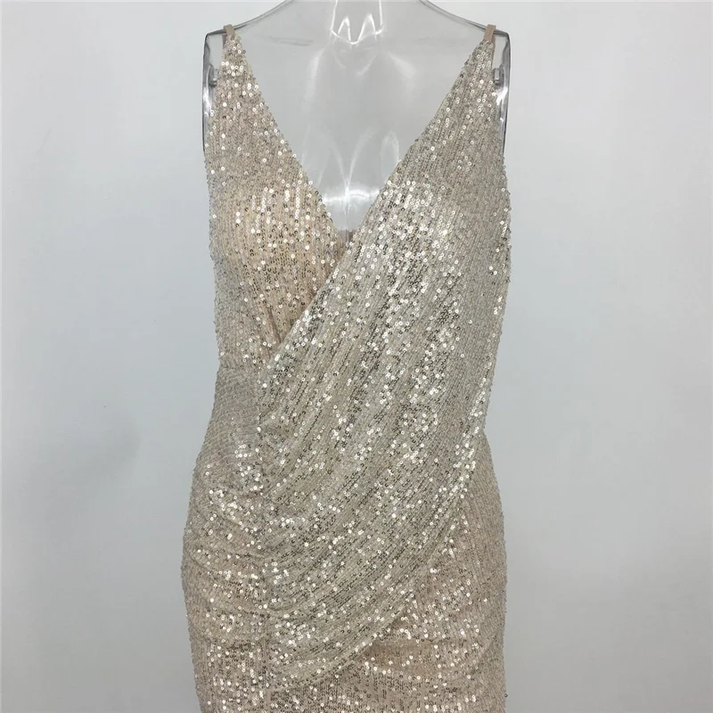 V-neck strap shoulder dress Sequined Club Party Dress Camisole Women Sashes Backless Dresses Sleeveless Sexy Irregular Vestidos Женская