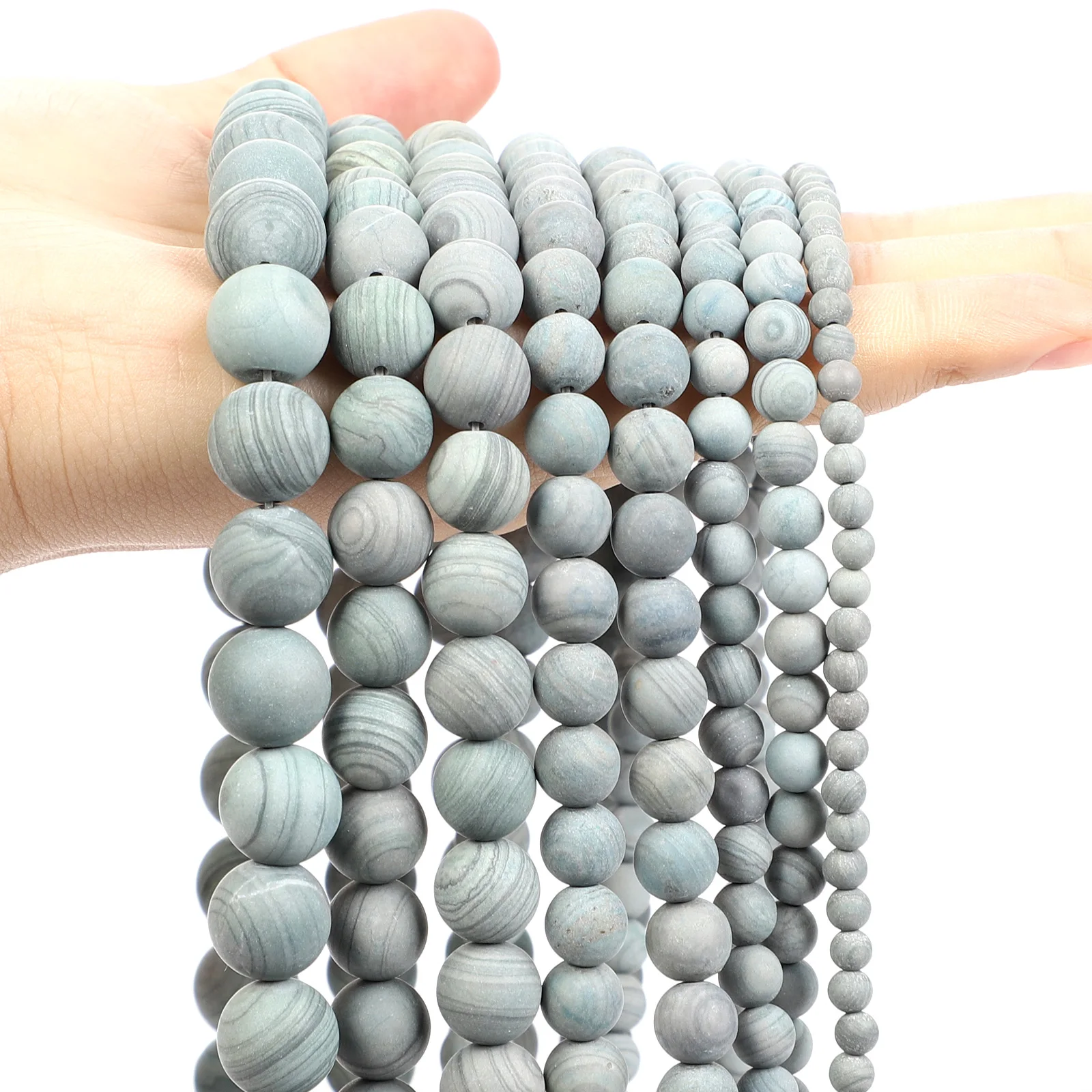 

Natural Stone Beads Matte Frosted Green Veins Round Loose Spacer Bead For Jewelry Making DIY Charm Bracelet Necklace 6/8/10/12MM