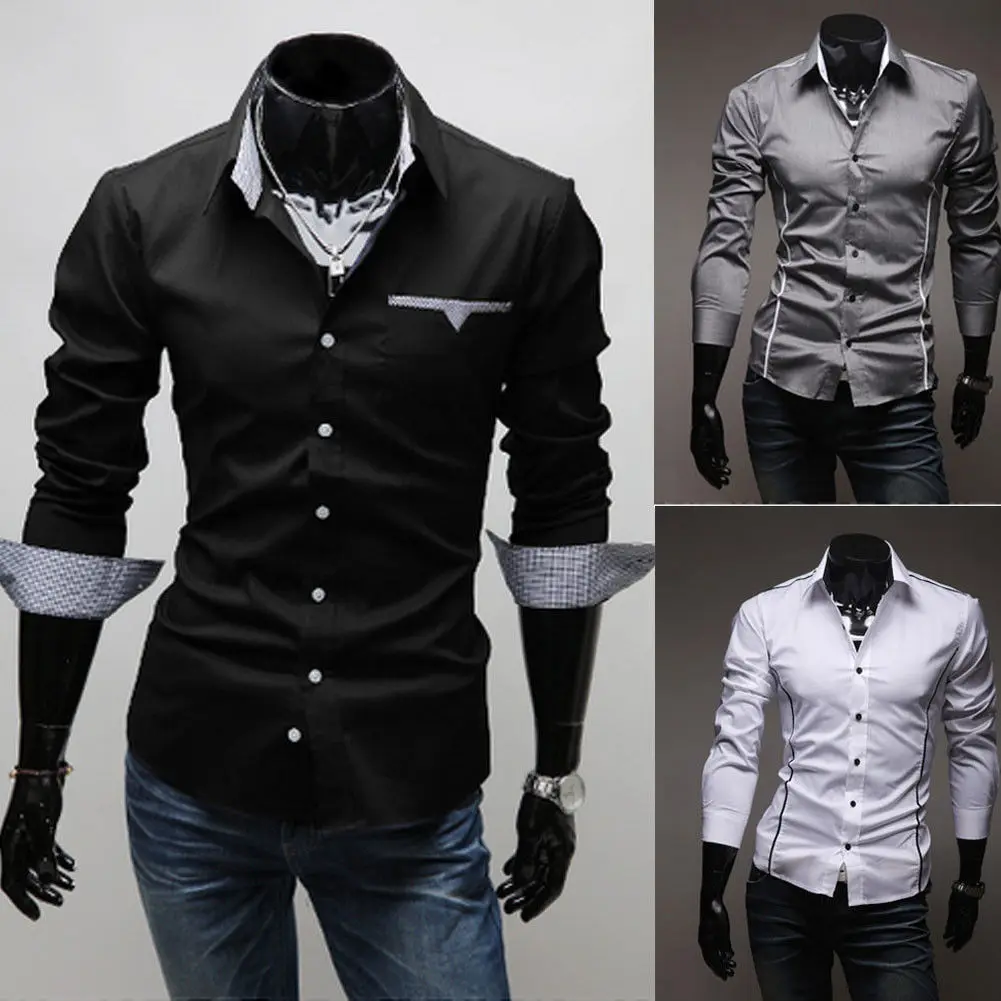 

Men Casual Long Sleeve Shirts Slim Fit Male Social Business Dress Shirt Brand Men Clothing