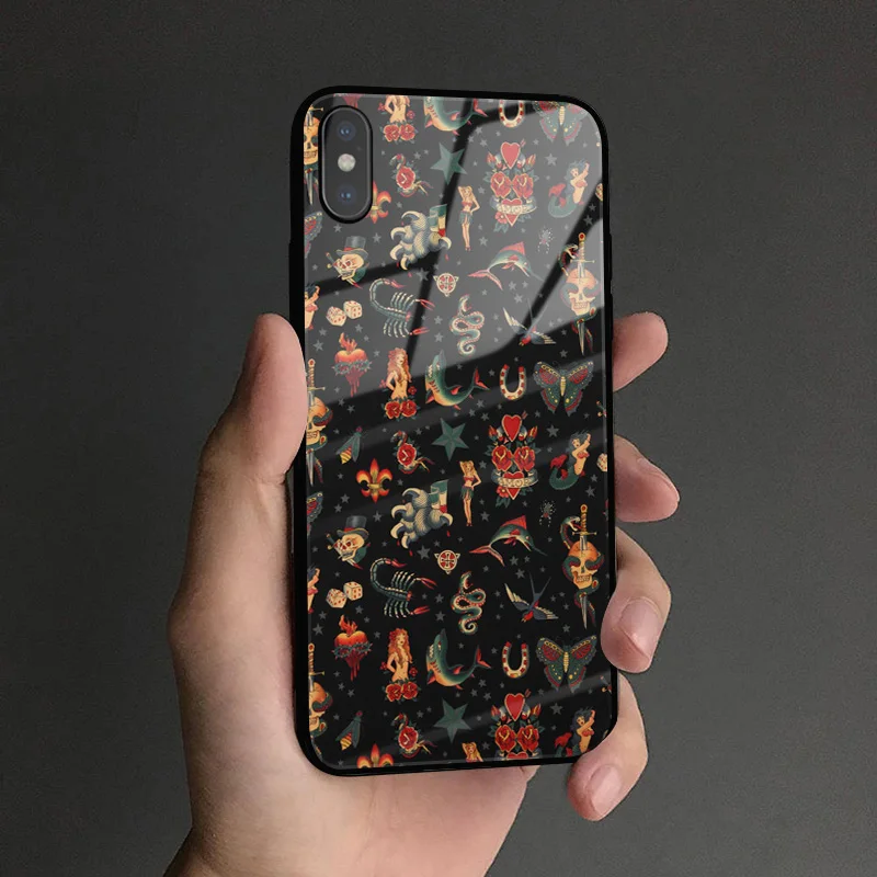Модный мягкий силиконовый стеклянный чехол с пиратскими татуировками и иконами