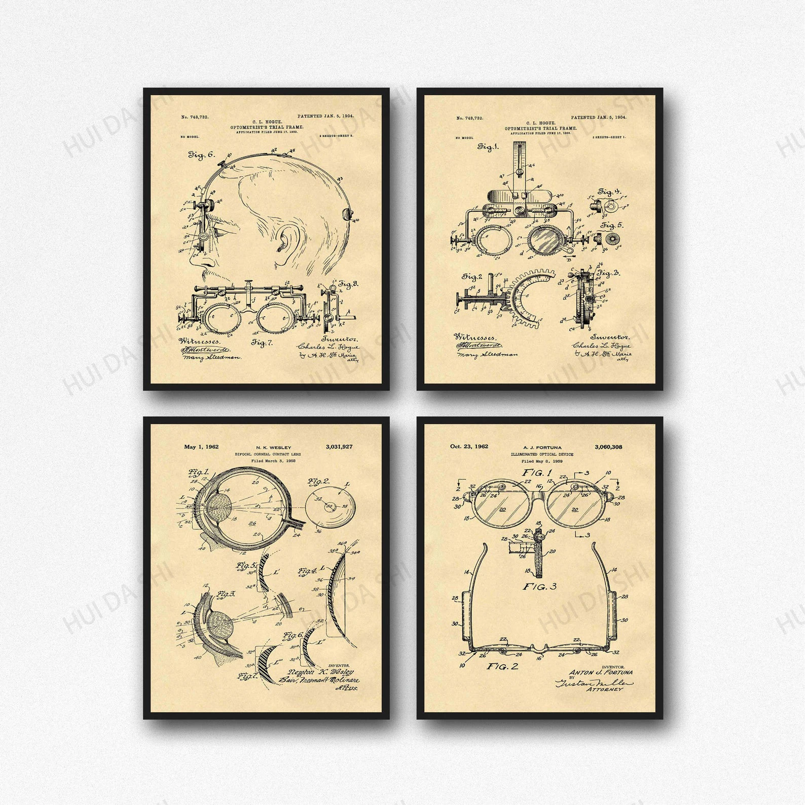 

Office Decor Canvas Print Poster Ophthalmology Inventions Optician wall art Eye Anatomy Set of 4 Prints
