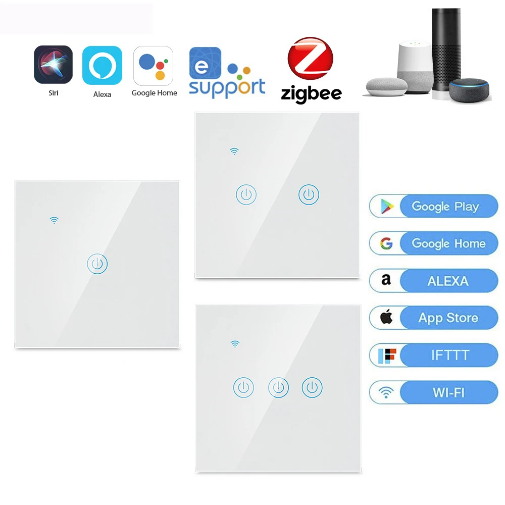 Zigbee Wall Touch Sensor Switch APP Control EU Smart Light 1 2 3 Gang 240V Tuya Home Kit Support Alexa Google |