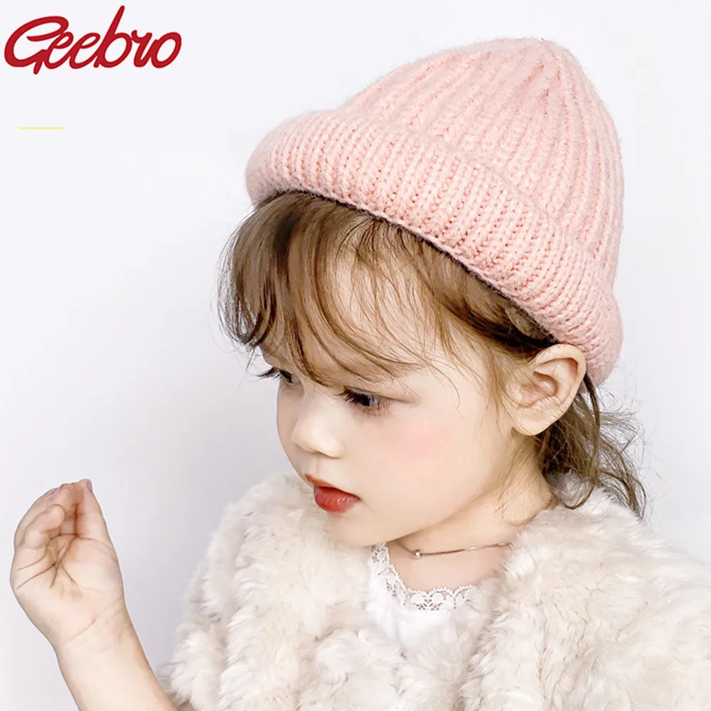 Лидер продаж осенне зимняя детская однотонная шапка Geebro модная простая вязаная