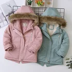 Зимняя однотонная бархатная куртка на хлопковом наполнителе с толстой талией и капюшоном для девочек, непромокаемая хлопковая куртка для детей старшего возраста, 2021