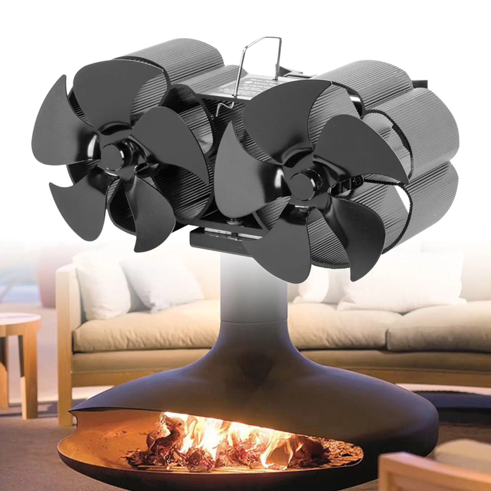 

Dual Head Stove Fan Heat Powered Aluminium Alloy 10 Blades Fire Place Fan Hanging Fan Log Burner for Home
