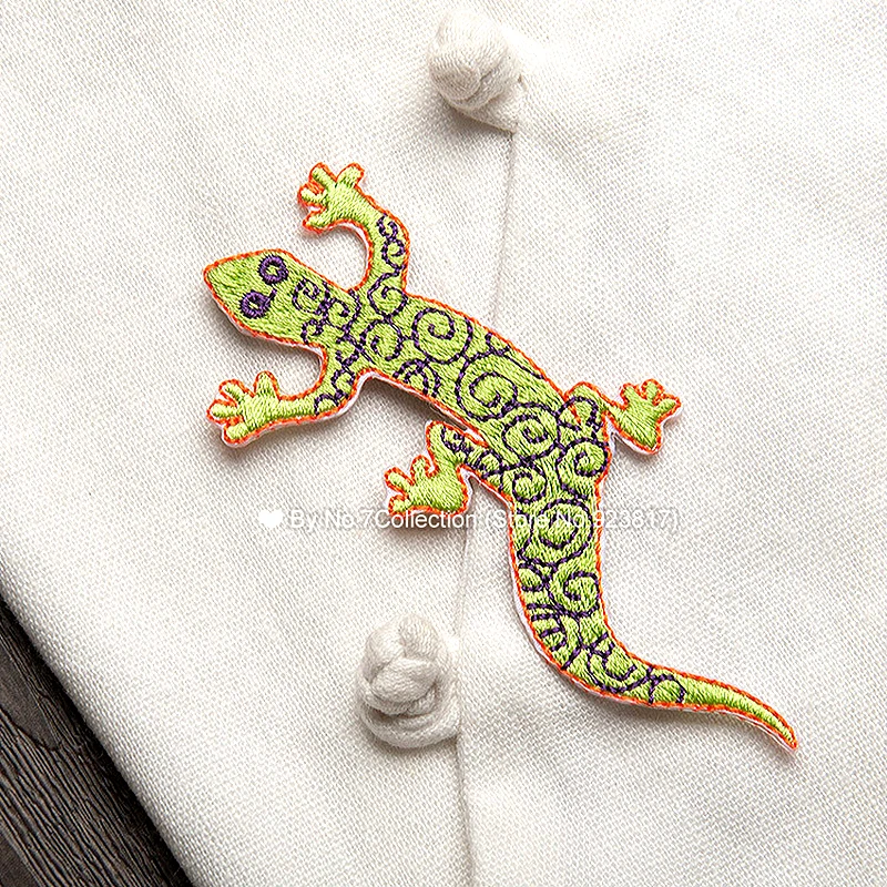 Вышитая нашивка в виде зеленой геккона ящерицы для одежды железная аппликация