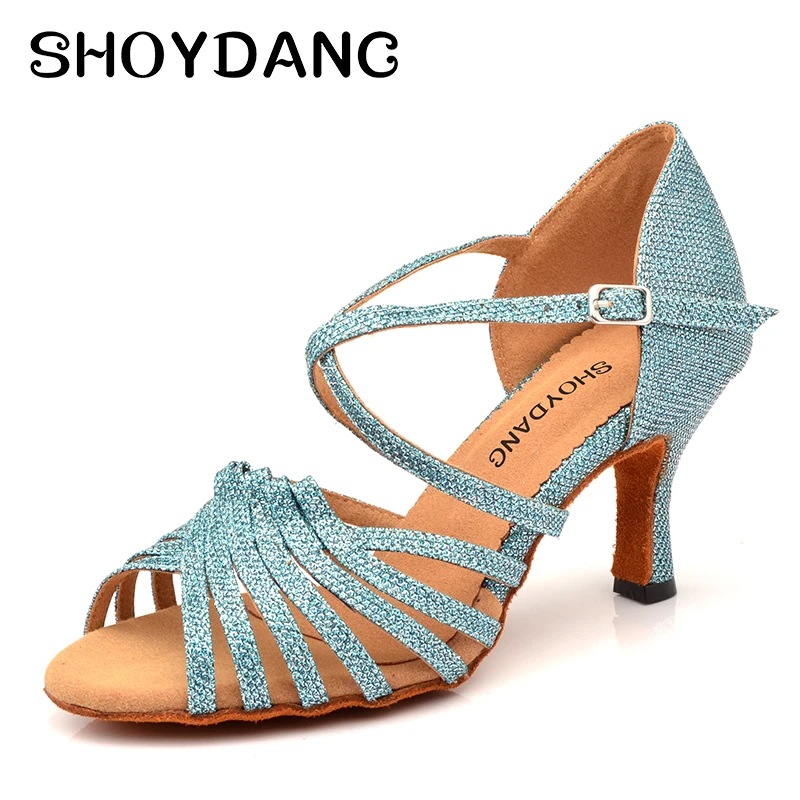 Новые синие женские туфли для танцев с мягкой подошвой латинских вечерние