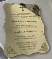 10pcs customize mirror gold silver acrylic wedding invitation cards engraving printing laser cut marriage wedding cards