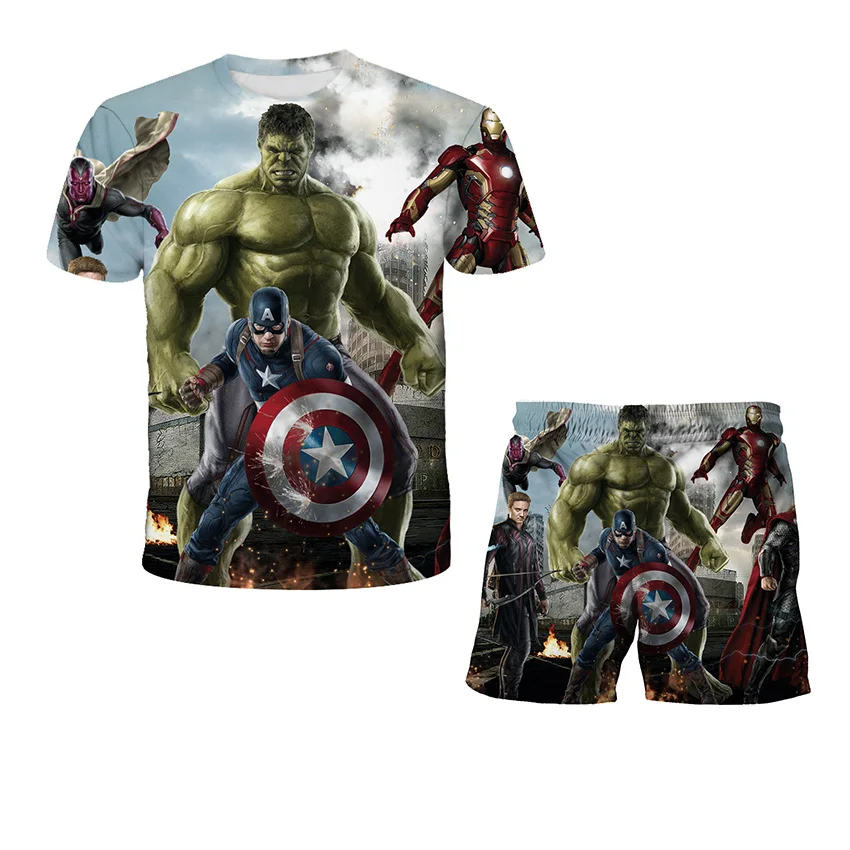 

Kids Sets T Shirt Hulk-spidermn 3D Tshirt + Pants 2021 Summer Super-hero Boys Suit Girls Tees Shorts Kids Child 4-14 Years