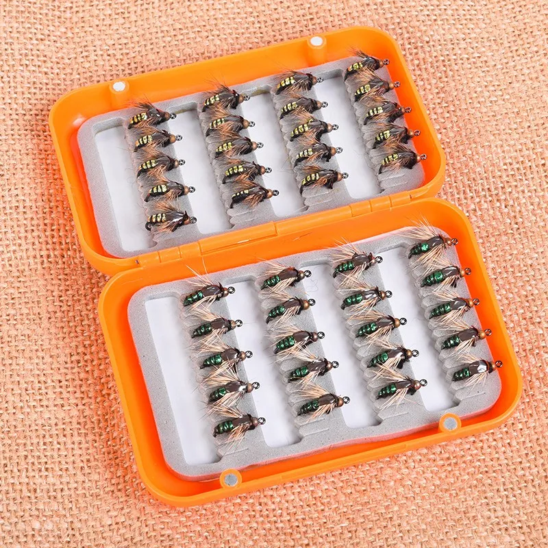 

40Pcs Fly Fishing Lure Hooks and Box Bee Insects Style Salmon Flies Trout Single Dry Fly Fishing Lakes Fishing Tackle