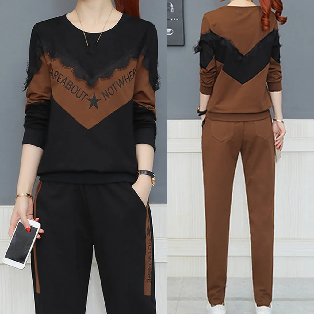 Женский спортивный костюм повседневный комплект из 2 предметов с длинным рукавом