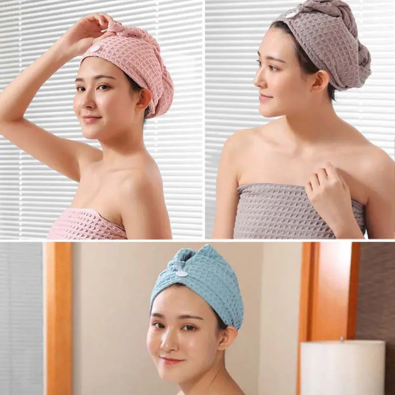 

Waffle Triangle Shower Towel Cap Super Absorbent Dry Hair Cap Bath Wrap Hat Quick Turban Dry Household Item Toiletries