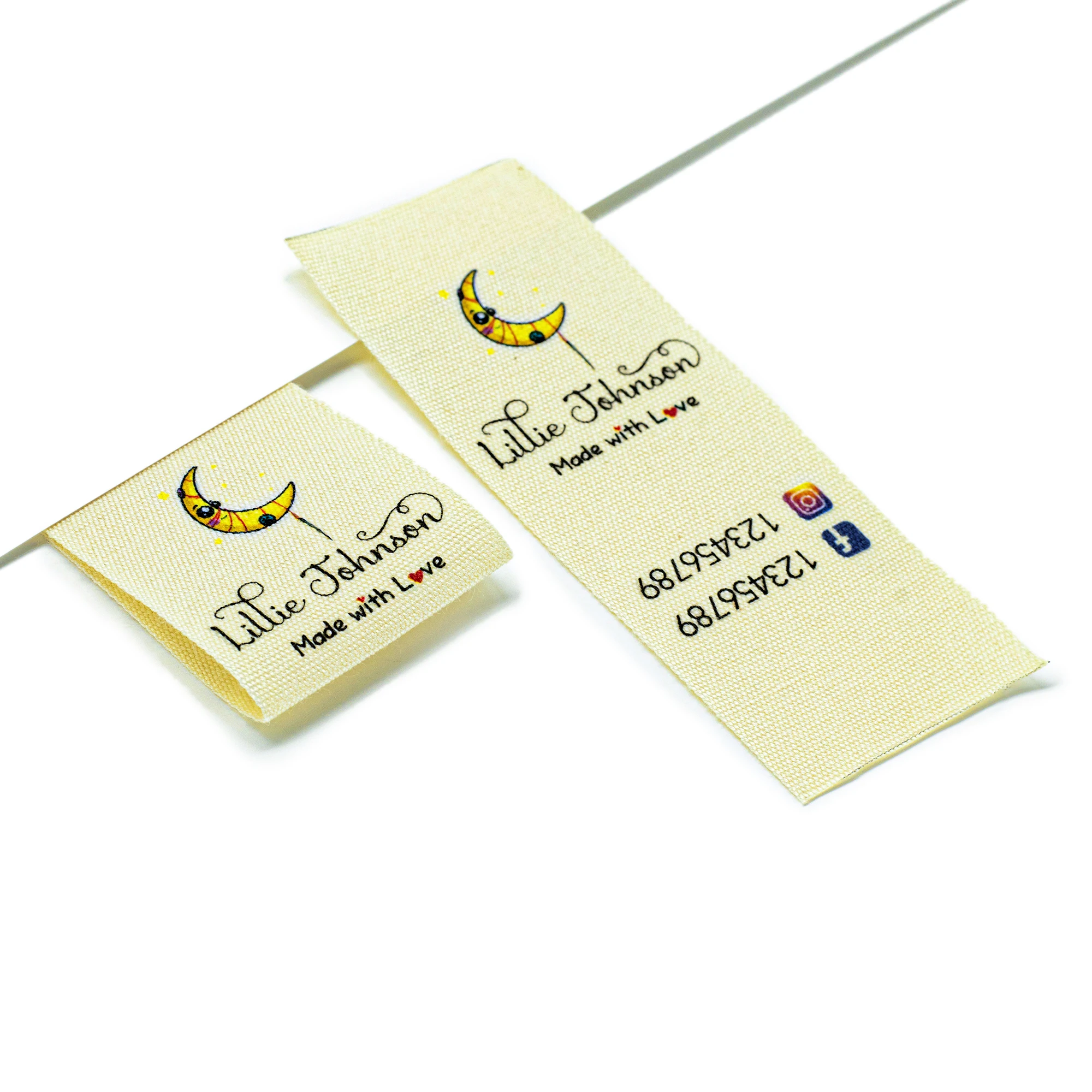 

Custom Beige　Sewing label, Fold, Custom Clothing Labels - Fabric Name Tags, Logo or Text, Cotton Ribbon, Custom Design (FR196)