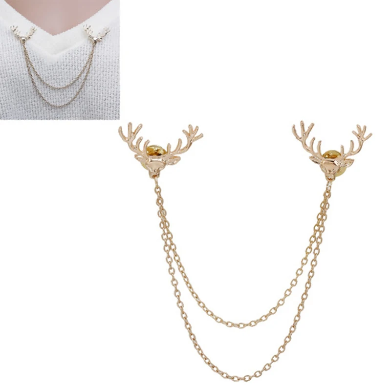 

Women Sweater Clip Tie Lapel Pin Brooches Gold Color Christmas Reindeer Brooch Clips Shirt Collar Pin Winter Charm Accessories