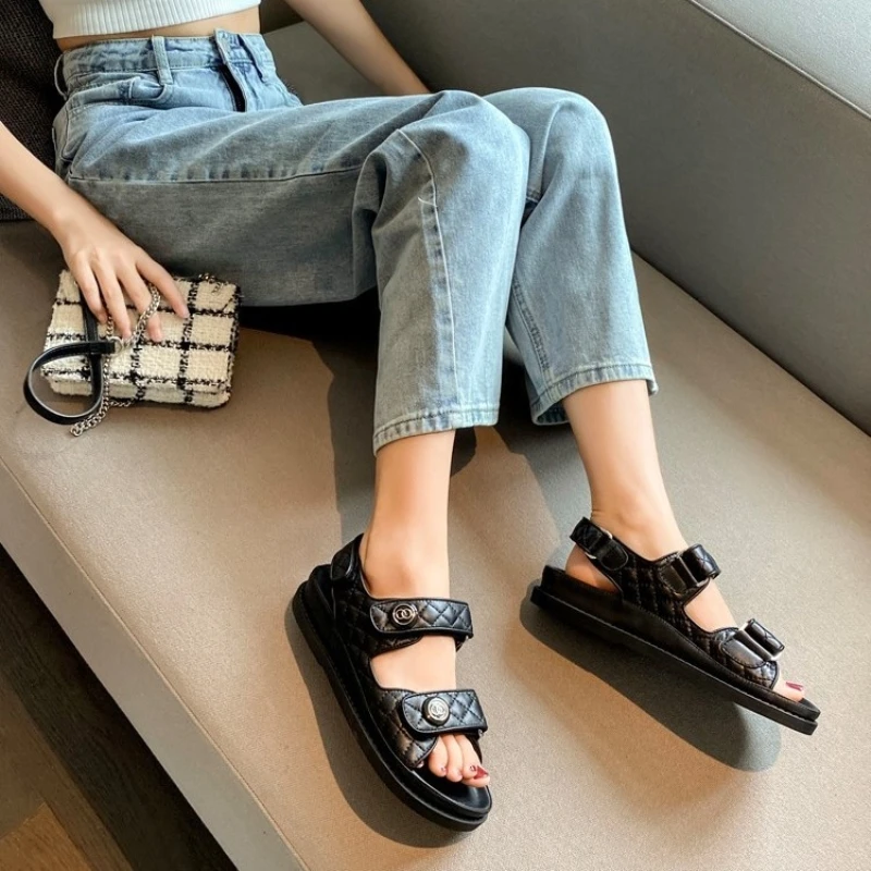 

Women's faux Leather Sandals Female 2020 Summer Fashion Sports Joker Flats for Women's Ins Rome Platform Sandals Women's Sandals