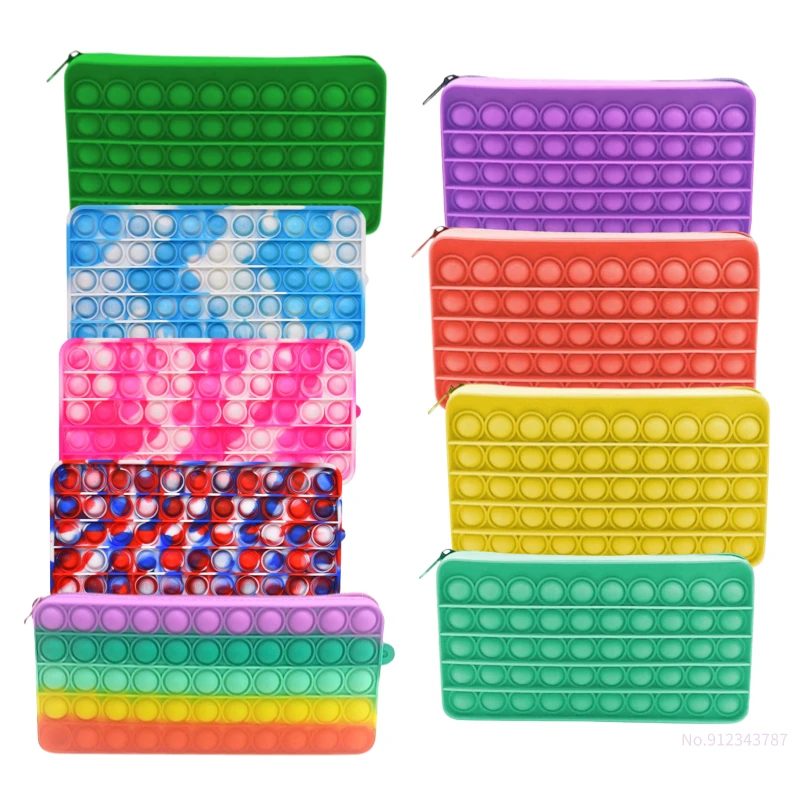 Kids Popits Pencil Case Big Antistress Push Bubble Fidget Toys Large Simpl Dimmer Figet Toy Tie Dye Fashion For Student | Игрушки и