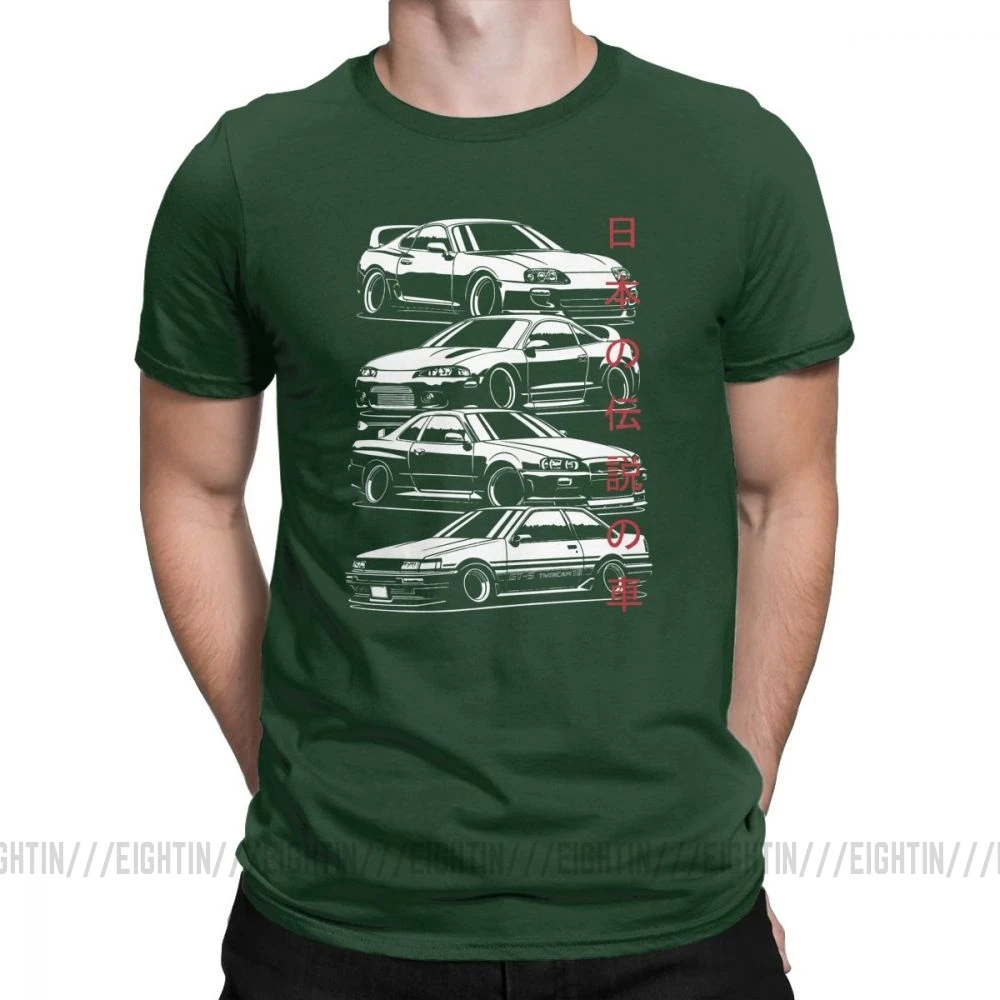Мужские футболки JDM, легенды, японские автомобили, спортивные футболки, Забавные топы с круглым вырезом и коротким рукавом, очищенные хлопковые футболки серого цвета - Цвет: Forest Green