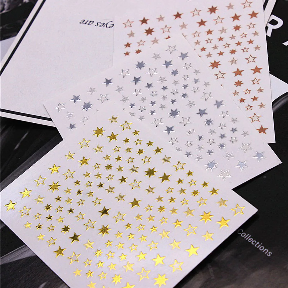 

1Pcs Lovely Stars Geometry 3D Nails Art Sticker Gold/Silver/Rose Gold Ornaments Self-Adhesive Sliders Nail Foil Decals