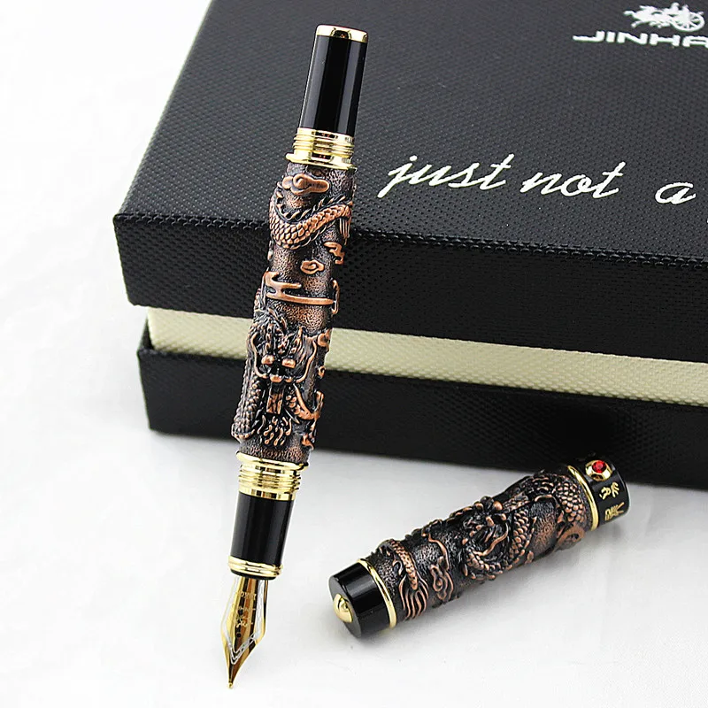

JINHAO ANTIQUE COPPER DRAGON PLAY PEARL FOUNTAIN PENS BROAD NIB