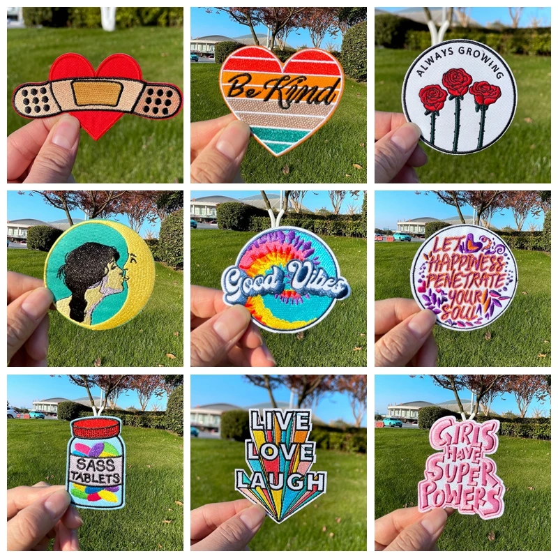 

Hippie Letter Stripes Patch Iron On Patches On Clothes Cartoon Motivational Embroidered Patches For Clothing Stickers Badges DIY