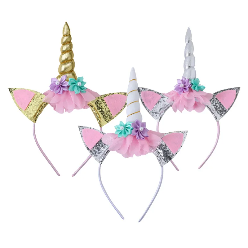 Вечерние аксессуары для волос девочек заячьи ушки повязка на голову Единорог