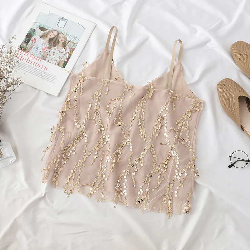 Женский укороченный топ с кисточками и блестками на лето | Женская одежда