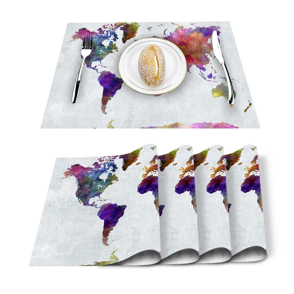 Набор из 4 предметов цветная карта салфетка моющаяся хлопок лен скатерть коврик