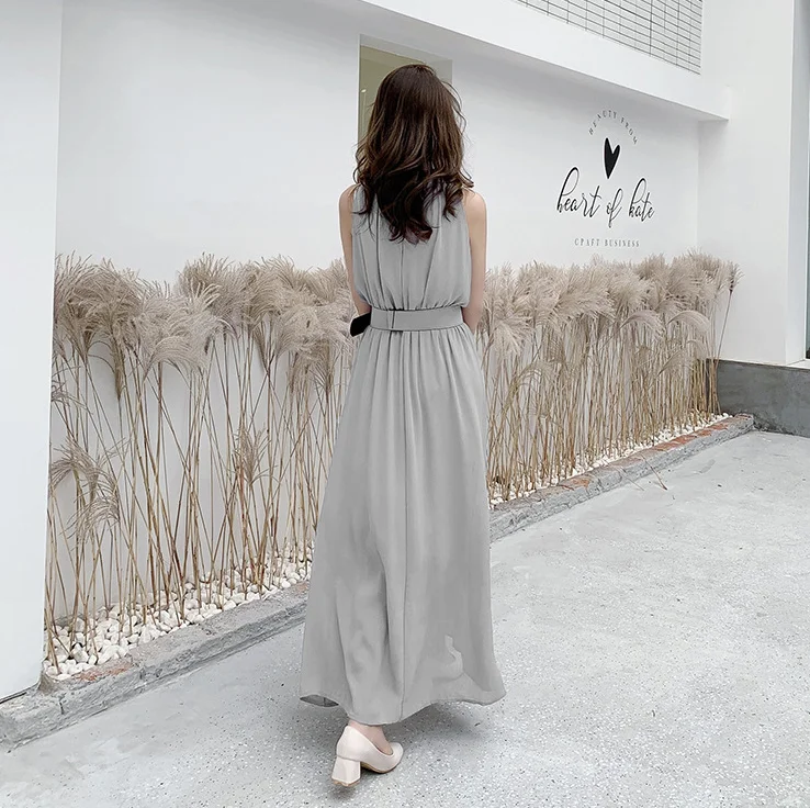 Платье Woherb женское шифоновое с лямкой на шее пикантное пляжное макси-платье без