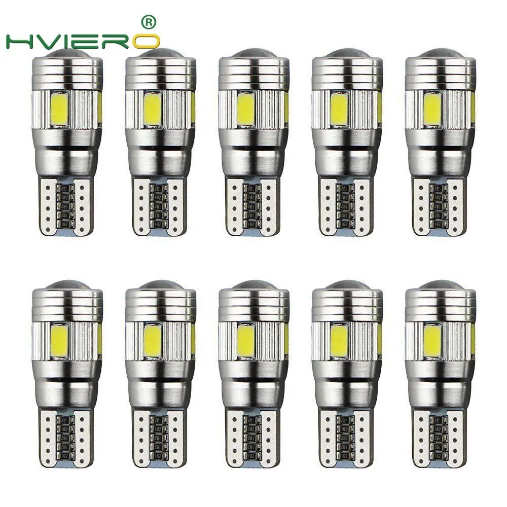 10X T10 W5W внутренние ксеноновые Белый Синий Желтый светодиодный проектор CANBUS 6SMD 5630 объектив Твердые алюминиевые лампочки боковой габаритный светильник для парковки