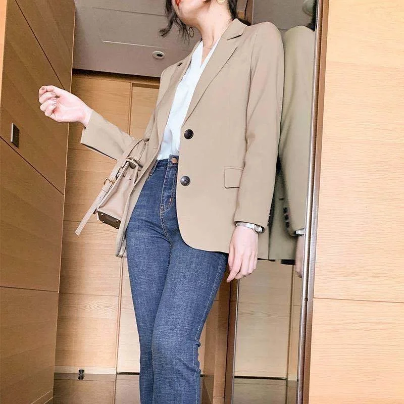 

Wenfly Women Blazers Solid Notched Single Breasted Slim Daily All-match Classic Elegant Womens Casual Streetwear Harajuku Chic