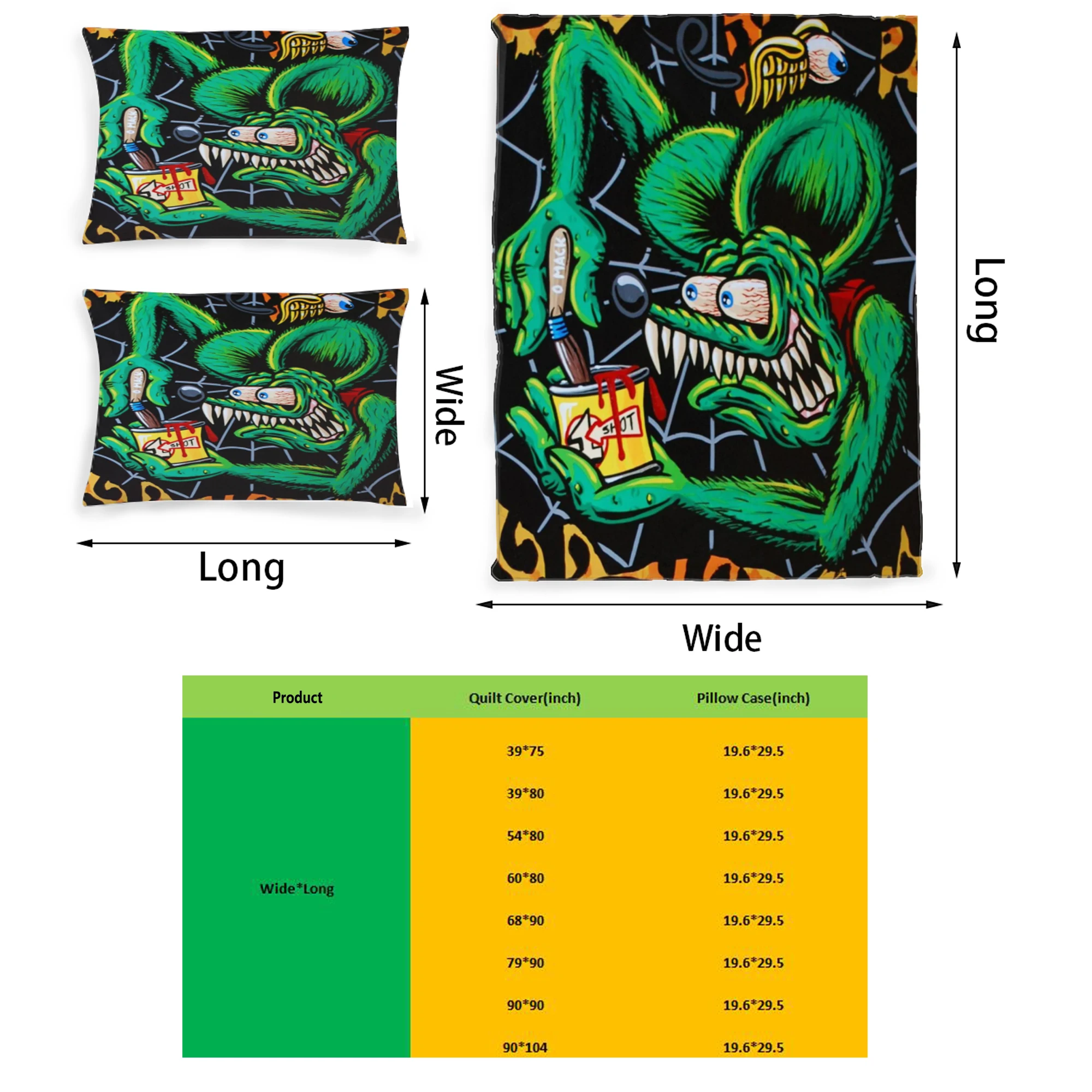 

Rat Fink Graphic Printed Home Bedding Set Printing Polyester Quilt Cover Set 3 Pieces Quilt Cover Pillow Cover Set Free Shiping