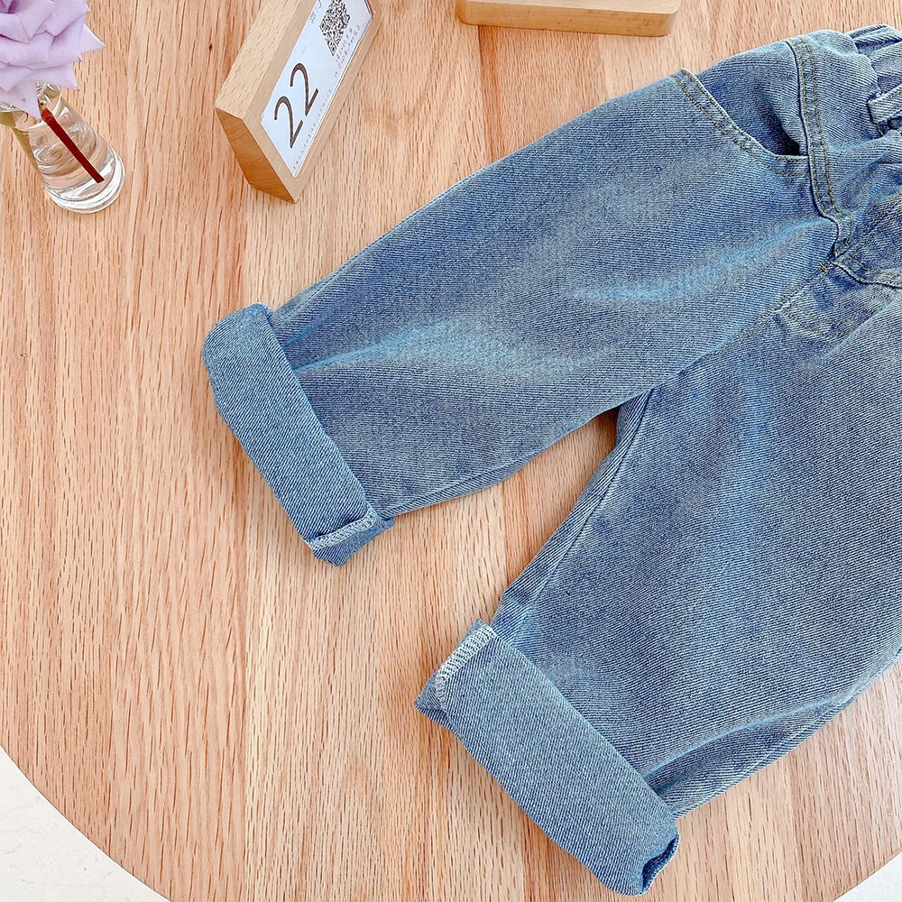 

2021 Spring New Children Jeans Korean Loose Denim Solid Girls Pants