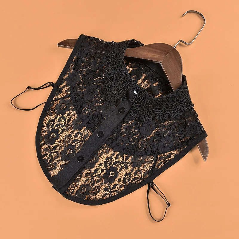 

Fashion academy Mori women's style Ruffles Decorative Fake Collar Sheer Floral Lace Curved Hem Detachable Half Shirt Blouse