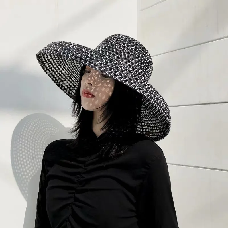 

Women Retro Round Top Big Straw Hat Ladies Sun Protection Hats Travel Holiday Visor Hats Vintage Women Beach Hat Gorros Mujer