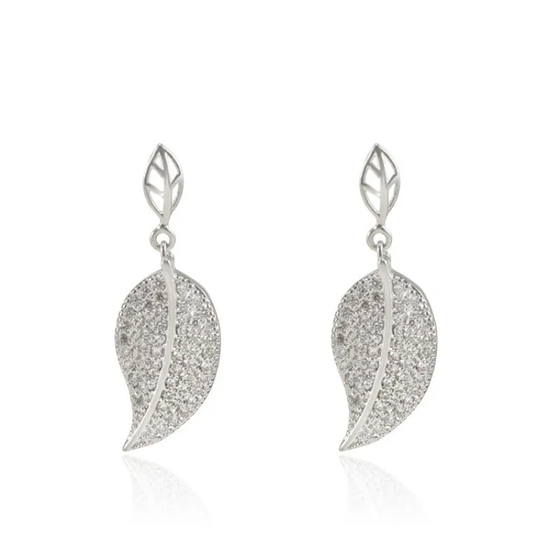 Best Selling Korean New Style Zircon Leaf Earrings 925 Sterling Silver Pin Stud Ear Fashion Personality Jewelry for Women | Украшения и
