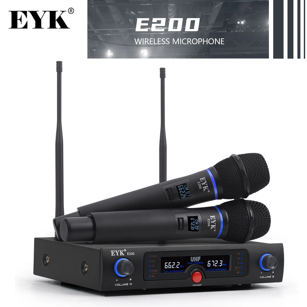 Двухканальная Беспроводная микрофонная система EYK E200 УВЧ дальнего действия